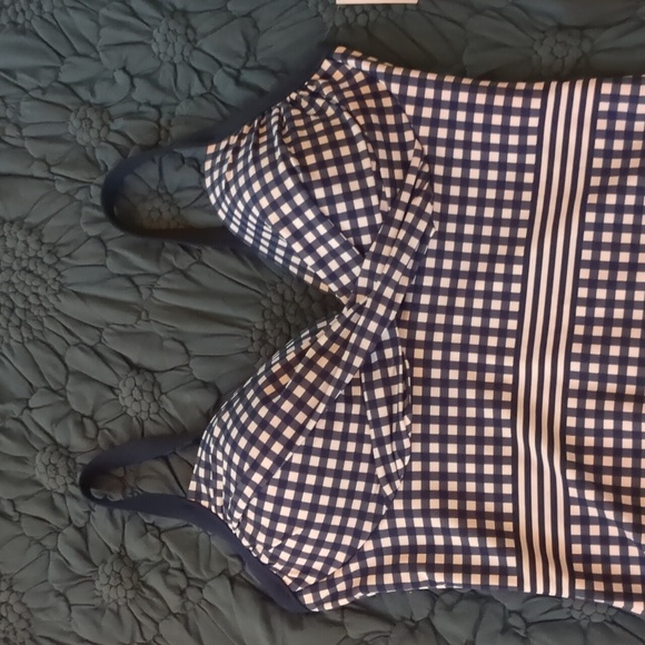 Draper James x Lands' End Draped One Piece Swimsuit Blue Gingham Size 10 New NWT - Picture 7 of 13